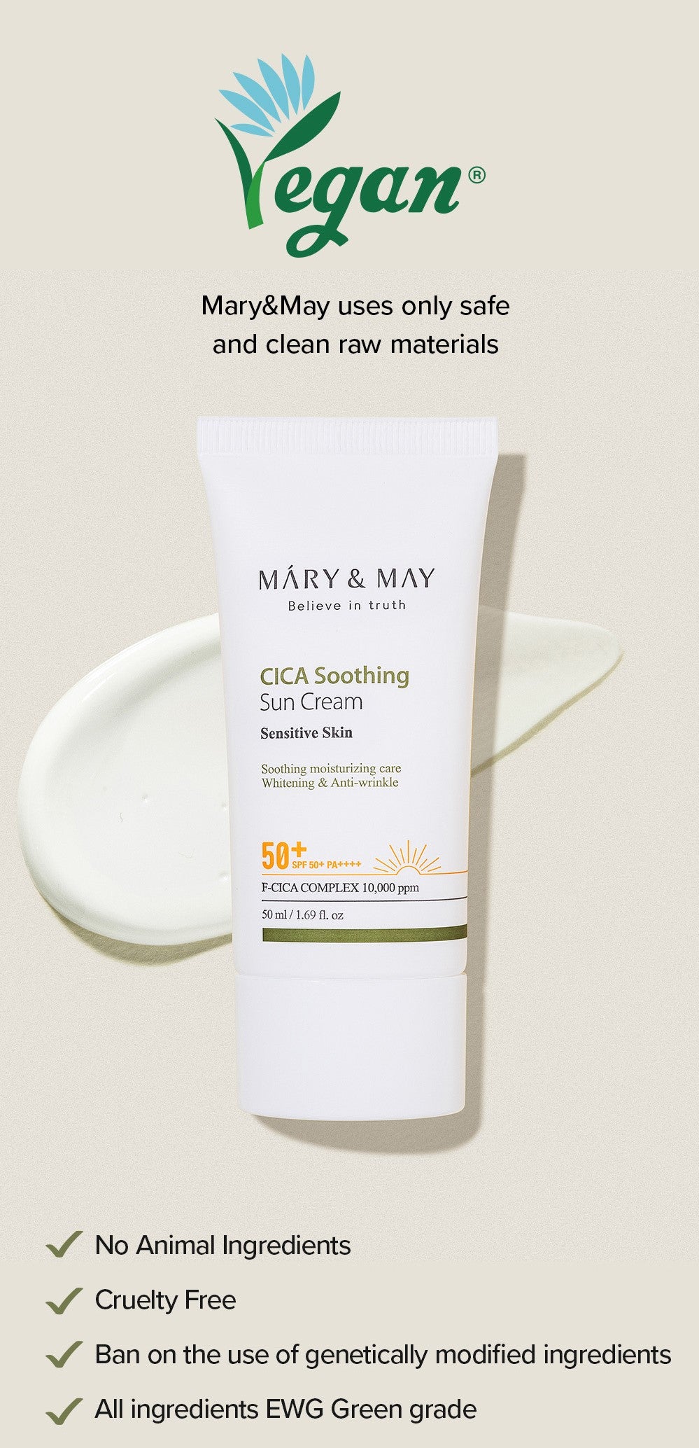 Mary & May Cica Soothing Sun Cream SPF50+ PA++++ - 50ml