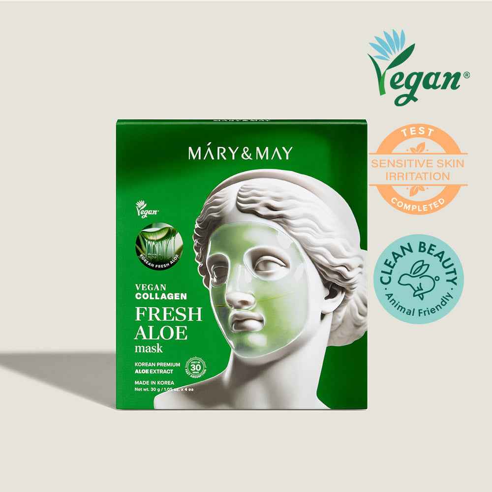 Mary & May Vegan Collagen Fresh Aloe Mask (30g x 4 Sheets)