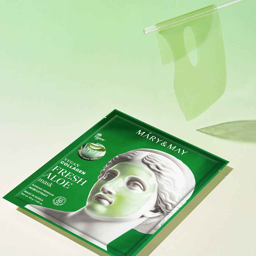 Mary & May Vegan Collagen Fresh Aloe Mask (30g x 4 Sheets)