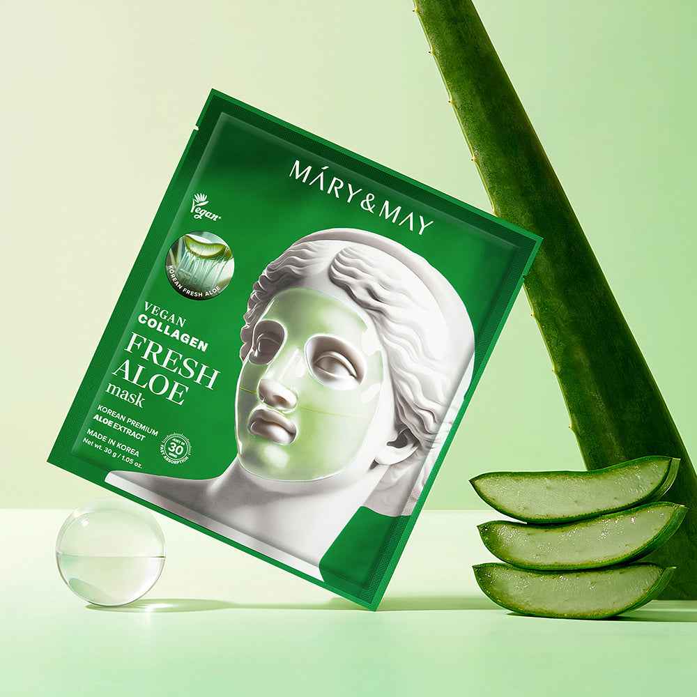 Mary & May Vegan Collagen Fresh Aloe Mask (30g x 4 Sheets)