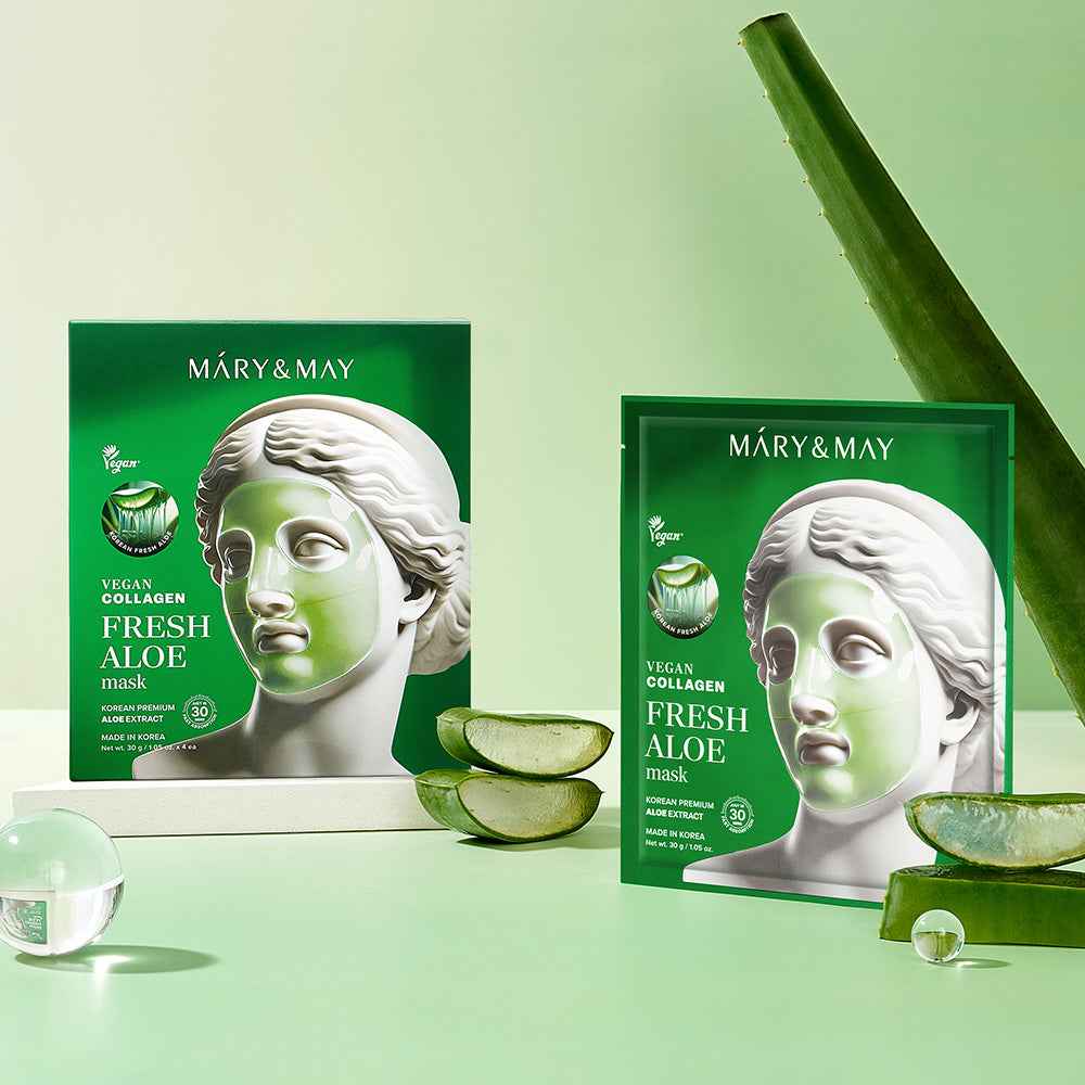 Mary & May Vegan Collagen Fresh Aloe Mask (30g x 4 Sheets)