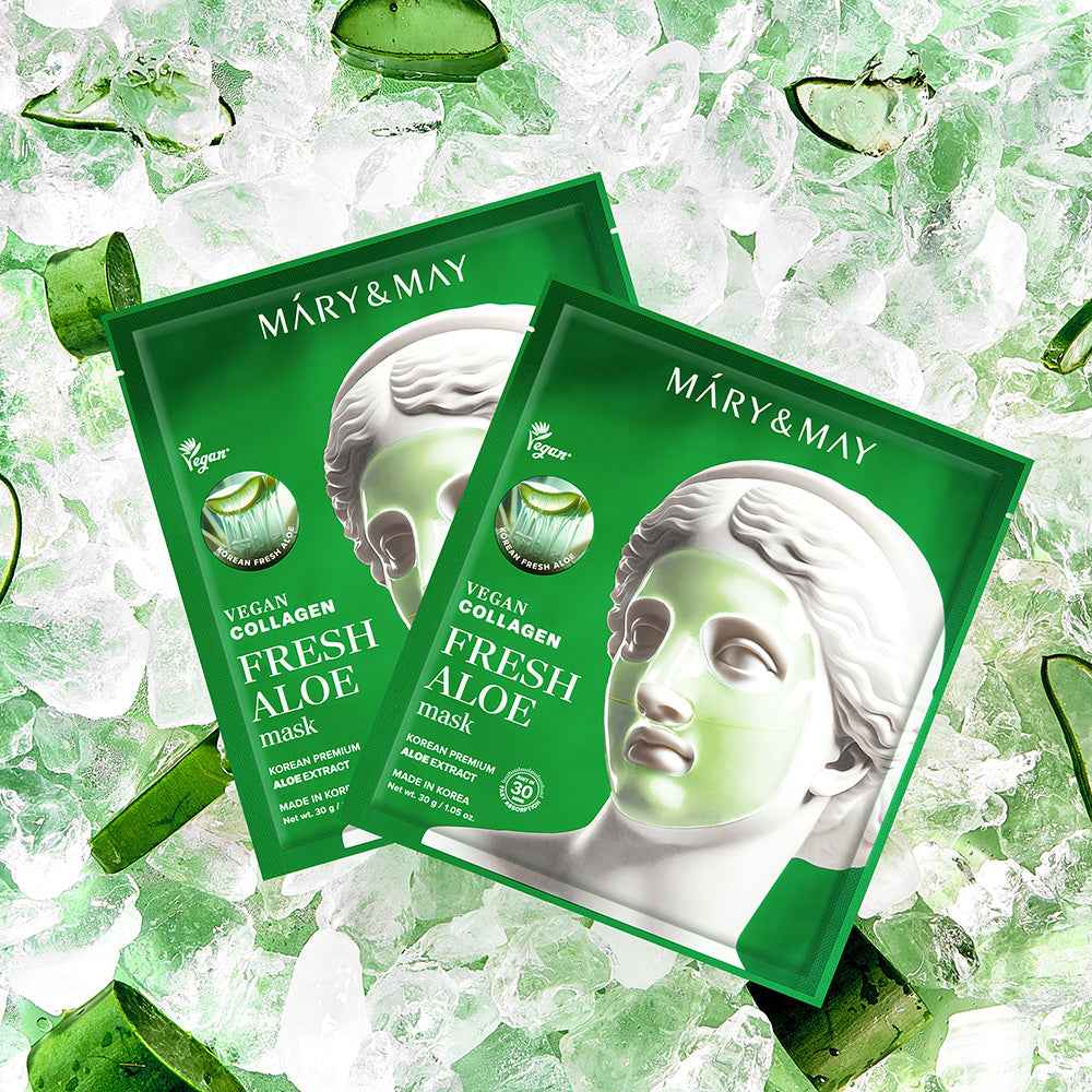 Mary & May Vegan Collagen Fresh Aloe Mask (30g x 4 Sheets)