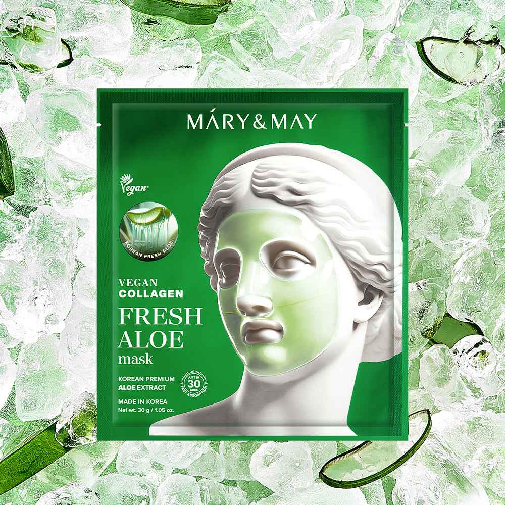 Mary & May Vegan Collagen Fresh Aloe Mask (30g x 4 Sheets)