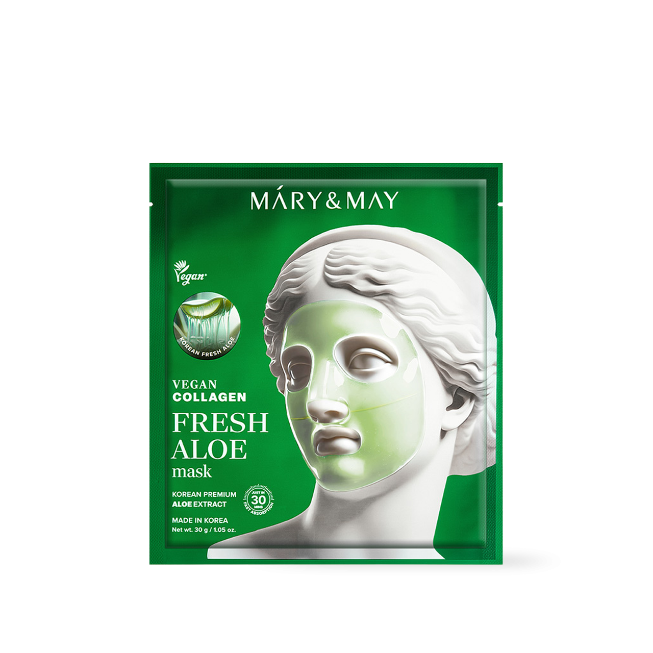 Mary & May Vegan Collagen Fresh Aloe Mask (30g x 4 Sheets)