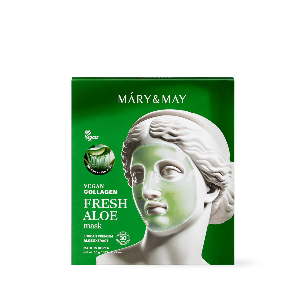 Mary & May Vegan Collagen Fresh Aloe Mask (30g x 4 Sheets)
