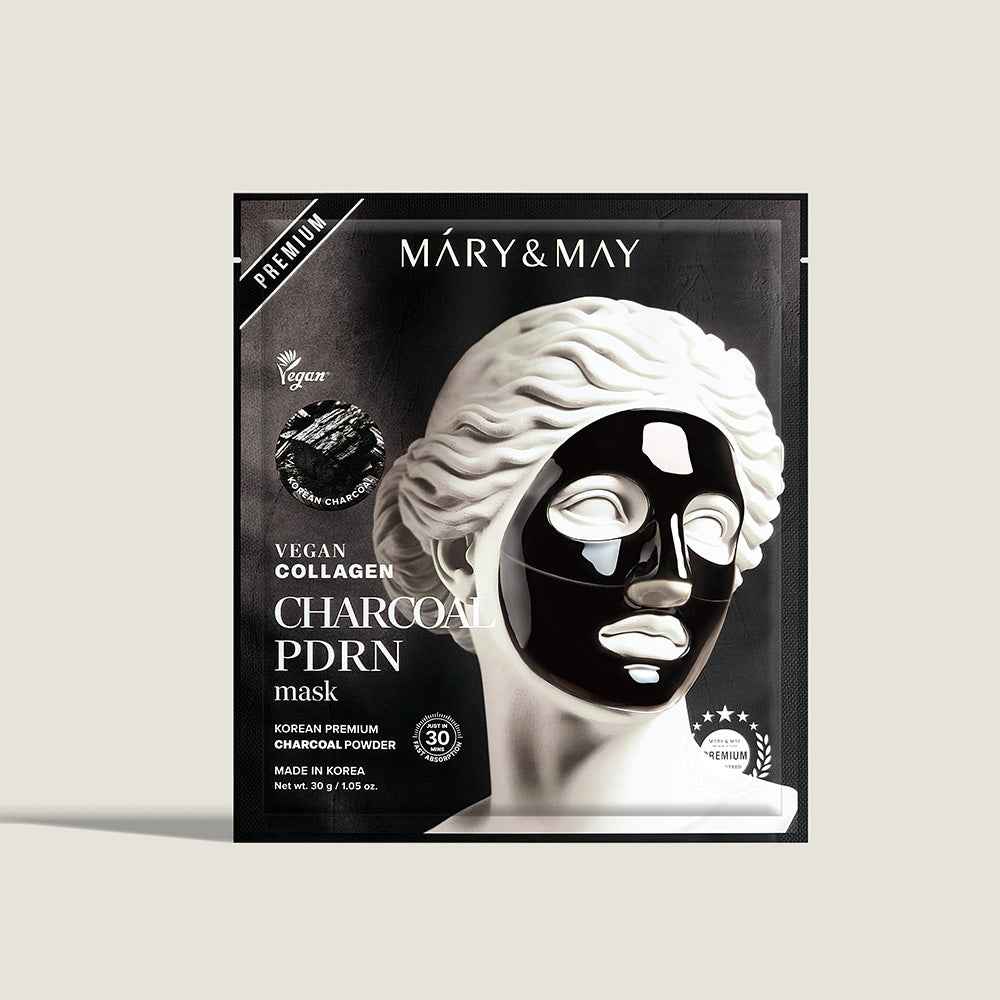 Mary & May Vegan Collagen Charcoal PDRN Hydrogel Mask (30g x 4 Sheets)