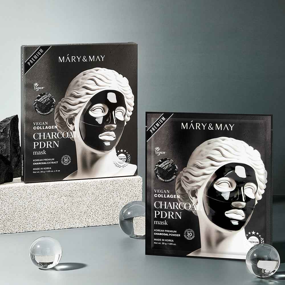 Mary & May Vegan Collagen Charcoal PDRN Hydrogel Mask (30g x 4 Sheets)