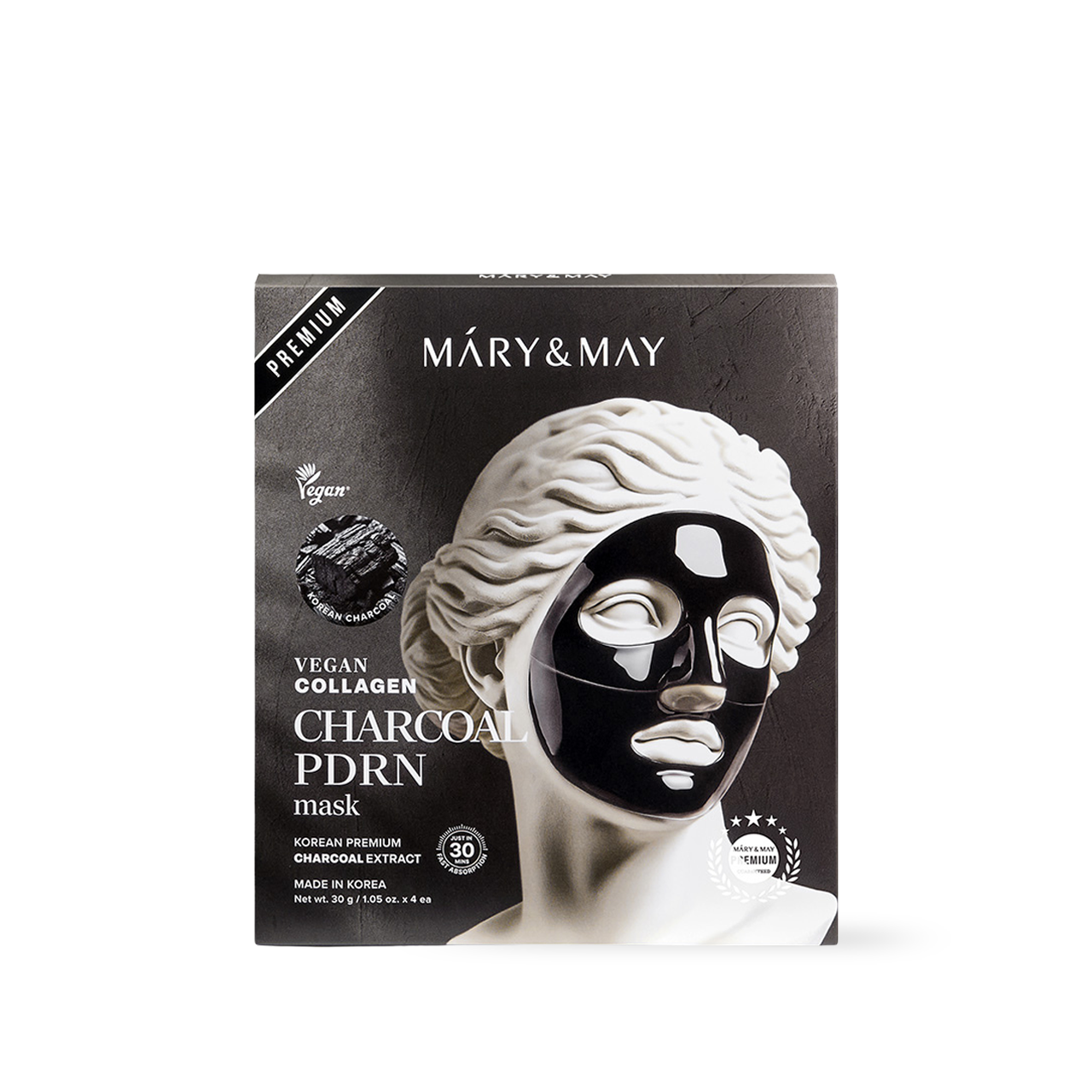 Mary & May Vegan Collagen Charcoal PDRN Hydrogel Mask (30g x 4 Sheets)