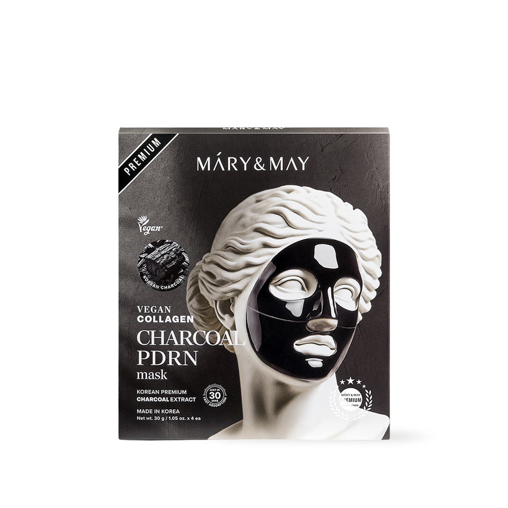 Mary & May Vegan Collagen Charcoal PDRN Hydrogel Mask (30g x 4 Sheets)