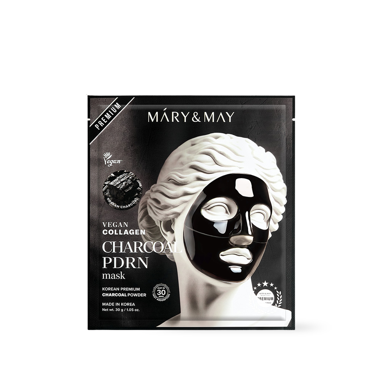 Mary & May Vegan Collagen Charcoal PDRN Hydrogel Mask (30g x 4 Sheets)