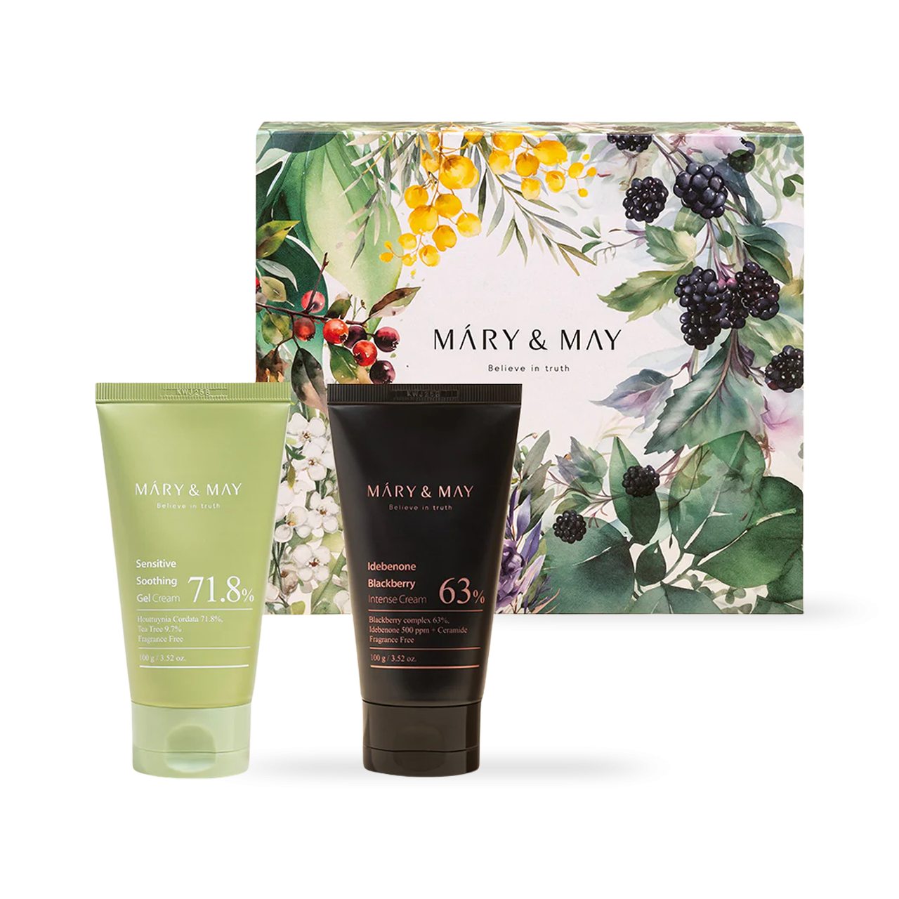 Mary & May Sensitive Soothing Gel Cream and Idebenone Blackberry Intense Cream Duo Set 100g x 2